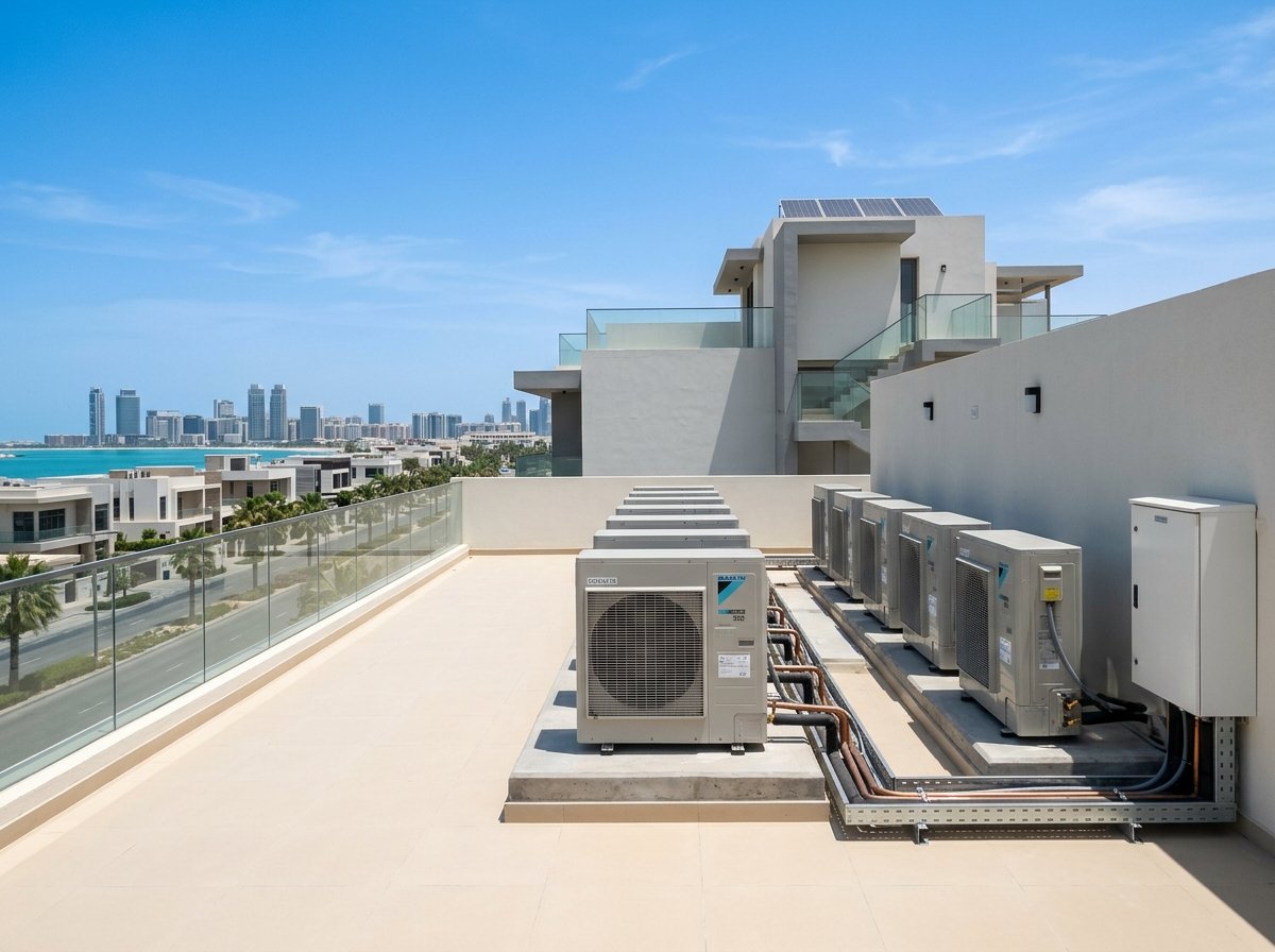 Outdoor air conditioning condenser at a Kuwait villa