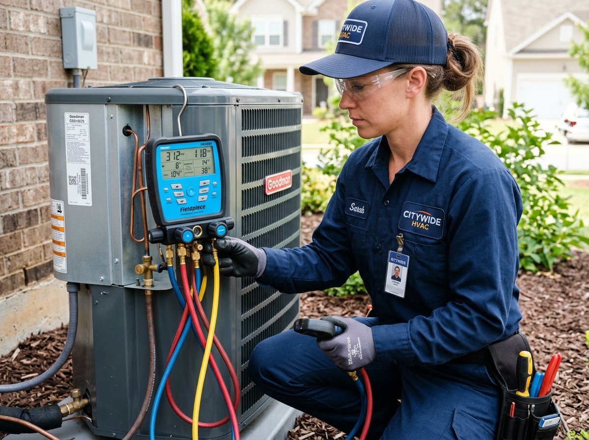 Technician servicing an air conditioner